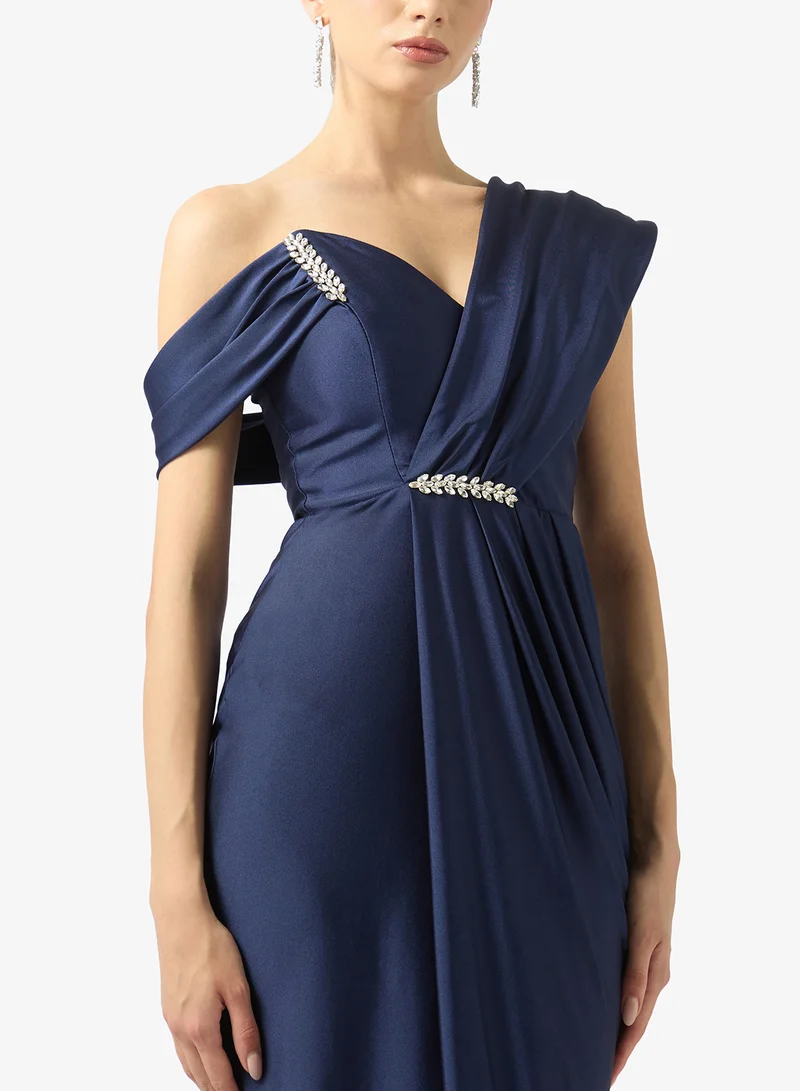 Fyor  Asymmetric Draped with Crystal Maxi Dress for Women | Best Price UAE