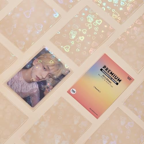 Mandu Deco Heart Holographic Kpop Photocard Sleeves Card Protector PVC Free and Acid Free Shield Cover 100 Sleeves per Pack (61x91mm(for Double sleeving)) - Image 3