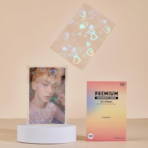 Mandu Deco Heart Holographic Kpop Photocard Sleeves Card Protector PVC Free and Acid Free Shield Cover 100 Sleeves per Pack (61x91mm(for Double sleeving)) - Image 2