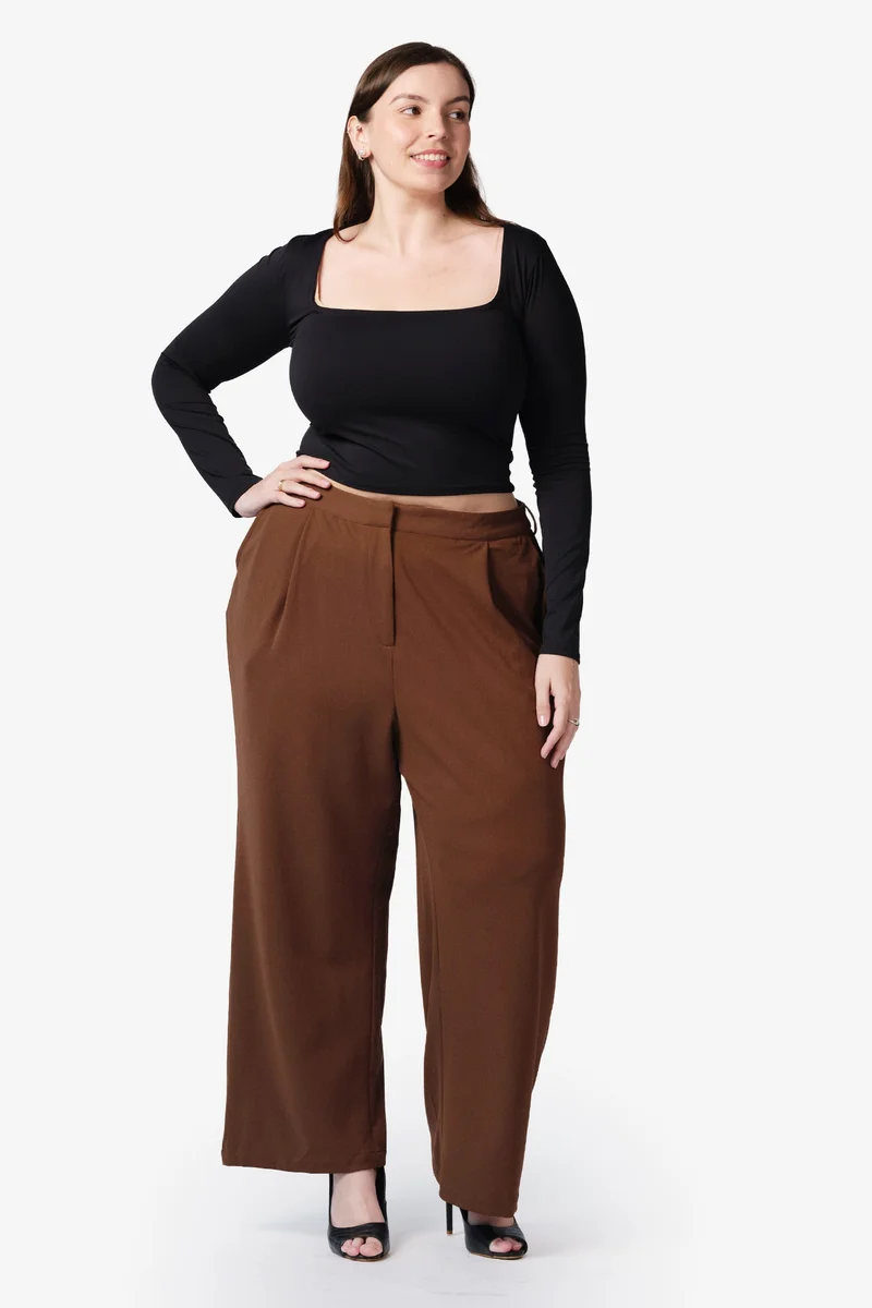 فيرجيو Solid Viscose High-Rise Pleated Plus Size Trousers for Women