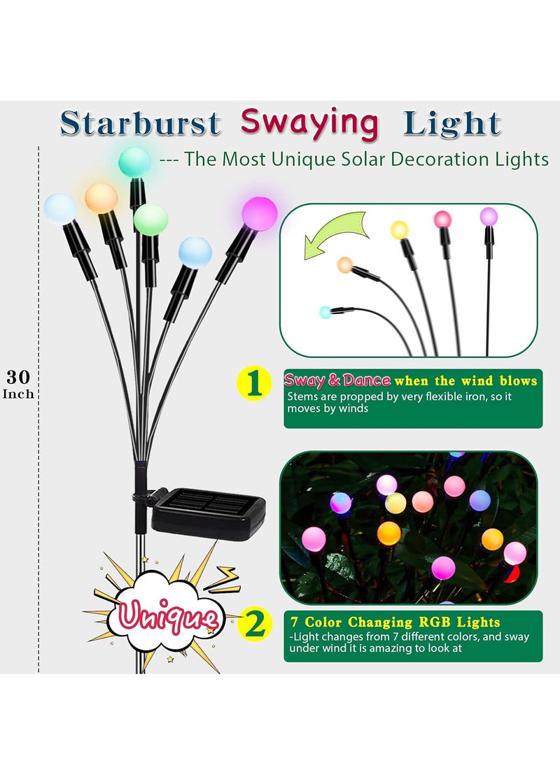 2 Pack Solar Garden Lights for Outdoor, Upgraded 6 LED Firefly Solar Swaying Lights, Sway by Wind, Waterproof Outdoor Lights Solar Powered for Yard Patio Pathway Decoration (color) - Image 1