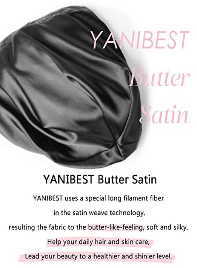 YANIBEST Silk Satin Bonnet Hair Cover Sleep Cap - Black Adjustable Stay On Silk Lined Slouchy Beanie Hat For Night Sleeping - Image 3