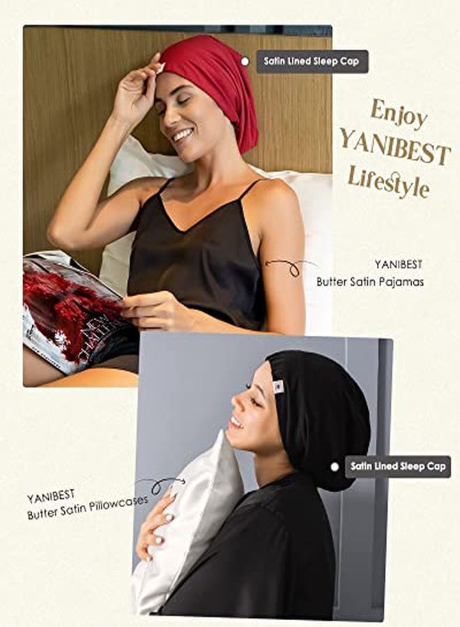 YANIBEST Silk Satin Bonnet Hair Cover Sleep Cap - Black Adjustable Stay On Silk Lined Slouchy Beanie Hat For Night Sleeping - Image 5