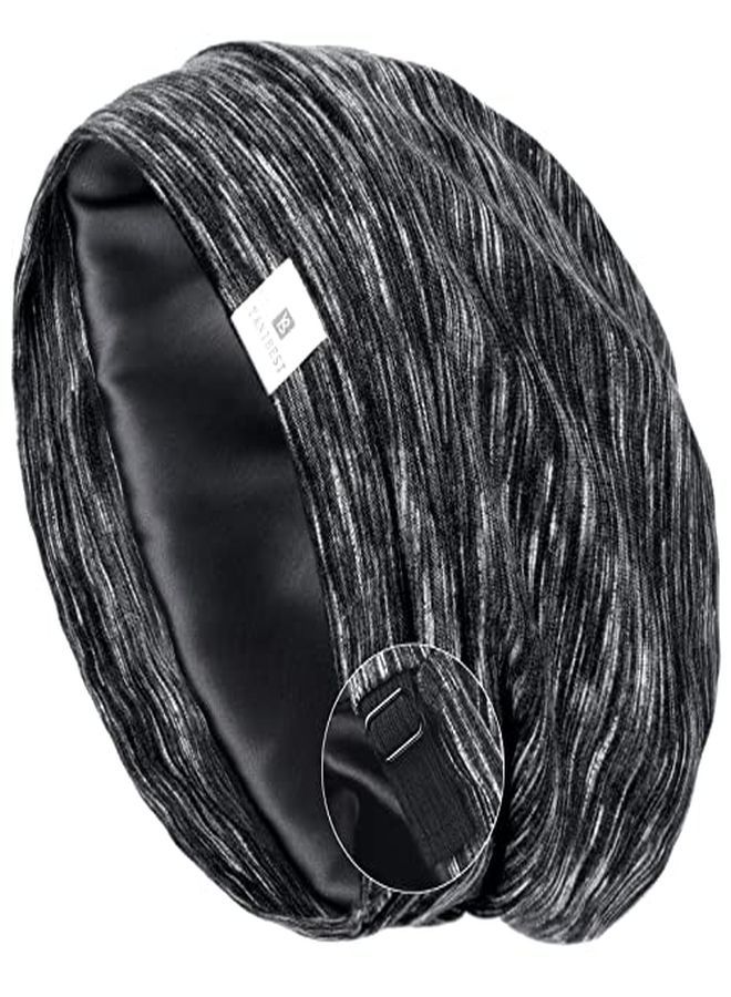 YANIBEST Silk Satin Bonnet Hair Cover Sleep Cap - Black Adjustable Stay On Silk Lined Slouchy Beanie Hat For Night Sleeping - Image 1