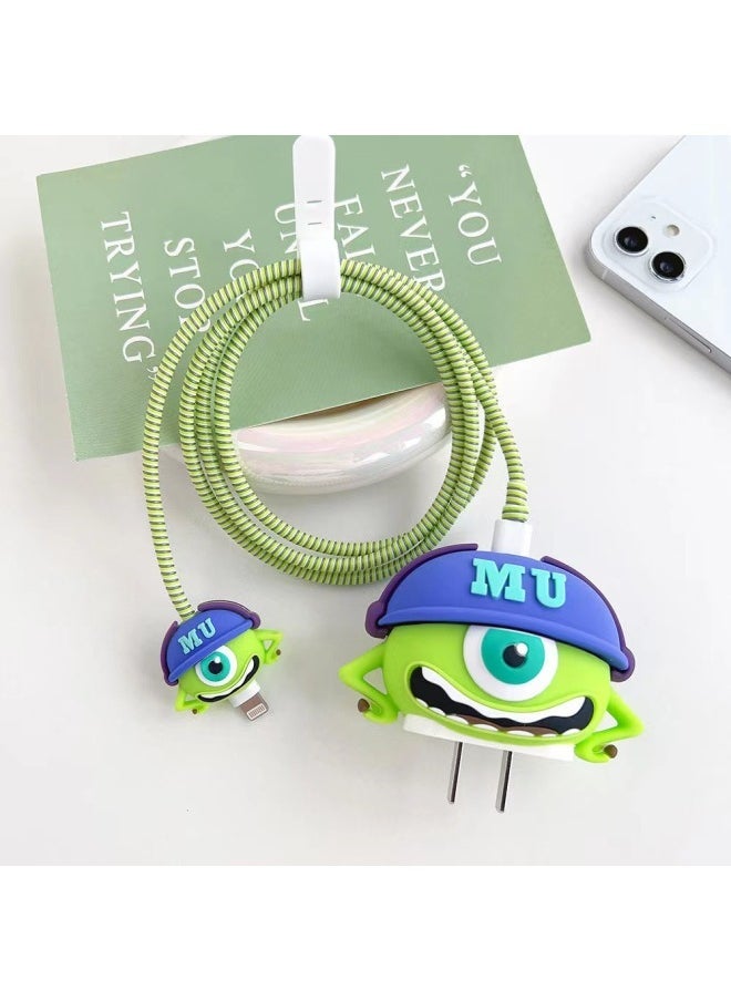 2024 Four-piece Charger Protective Cover For Apple 15 Fast Charging Protective Cover 18W/20W Charger-Specifications:72. Single-eyed Hat (set Of Four) Big And Small Heads + 1.4m Wire Rope + Tie - Image 1