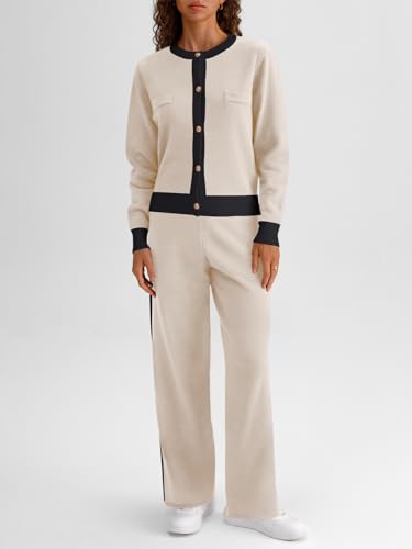 LILLUSORY Womens Lounge Sweater Sets 2 Piece Set Matching Cardigan Sweaters and Wide Leg Pants Fall Outfits 2025 Fashion Clothes Airport Loungewear Knit Comfy Tracksuit Apricot M - Image 2