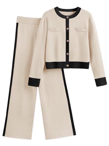 LILLUSORY Womens Lounge Sweater Sets 2 Piece Set Matching Cardigan Sweaters and Wide Leg Pants Fall Outfits 2025 Fashion Clothes Airport Loungewear Knit Comfy Tracksuit Apricot M - Image 1