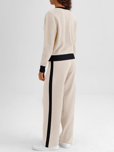 LILLUSORY Womens Lounge Sweater Sets 2 Piece Set Matching Cardigan Sweaters and Wide Leg Pants Fall Outfits 2025 Fashion Clothes Airport Loungewear Knit Comfy Tracksuit Apricot M - Image 4