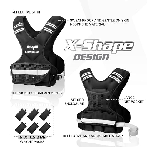 Yes4All Adjustable Weighted Vest 11-20lbs with Reflective Strip, Large Weight Vest for Strength Training for Men & Women - Image 2