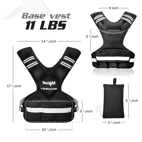 Yes4All Adjustable Weighted Vest 11-20lbs with Reflective Strip, Large Weight Vest for Strength Training for Men & Women - Image 3