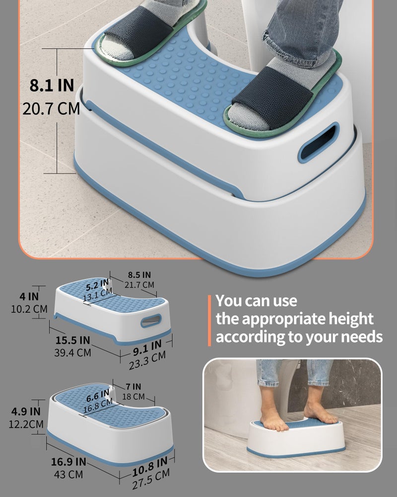 Mr Siga MR.SIGA Toilet Stool Squat Adult, Bathroom Stool Heavy Duty, Anti Slip Toilet Step for Bathroom, Toddler Step Stool for Kids, White & Grayish Blue - Image 2