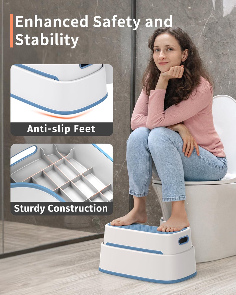 Mr Siga MR.SIGA Toilet Stool Squat Adult, Bathroom Stool Heavy Duty, Anti Slip Toilet Step for Bathroom, Toddler Step Stool for Kids, White & Grayish Blue - Image 5