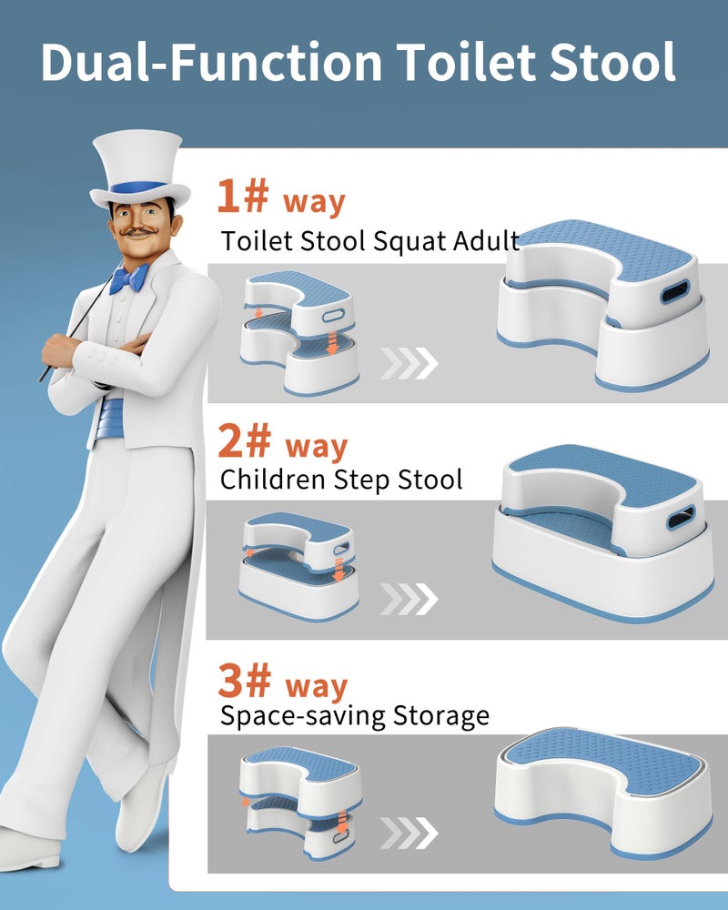Mr Siga MR.SIGA Toilet Stool Squat Adult, Bathroom Stool Heavy Duty, Anti Slip Toilet Step for Bathroom, Toddler Step Stool for Kids, White & Grayish Blue - Image 4