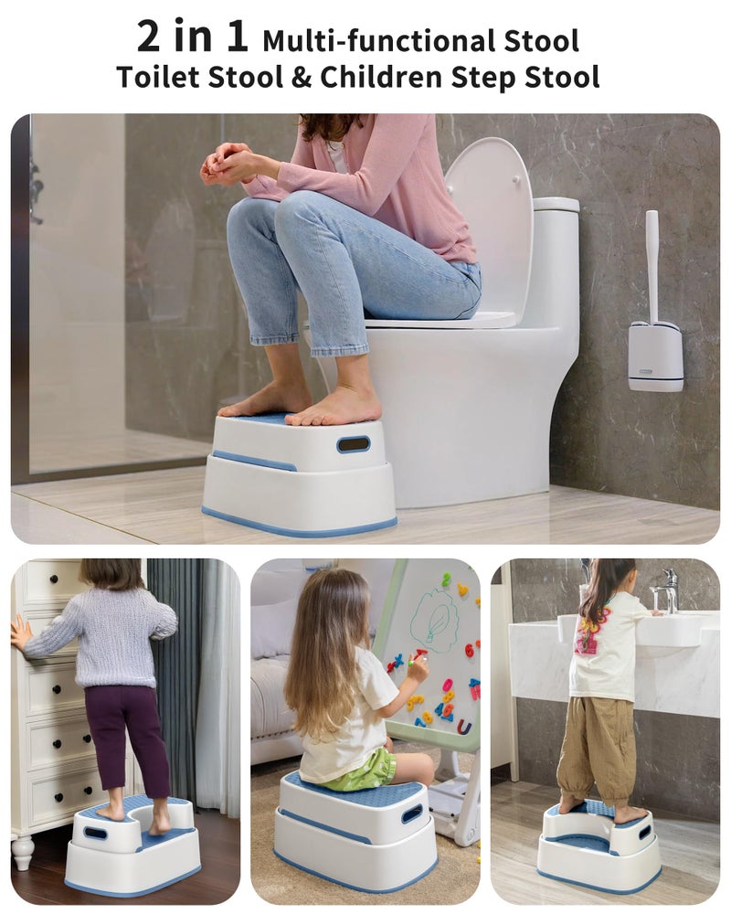 Mr Siga MR.SIGA Toilet Stool Squat Adult, Bathroom Stool Heavy Duty, Anti Slip Toilet Step for Bathroom, Toddler Step Stool for Kids, White & Grayish Blue - Image 3