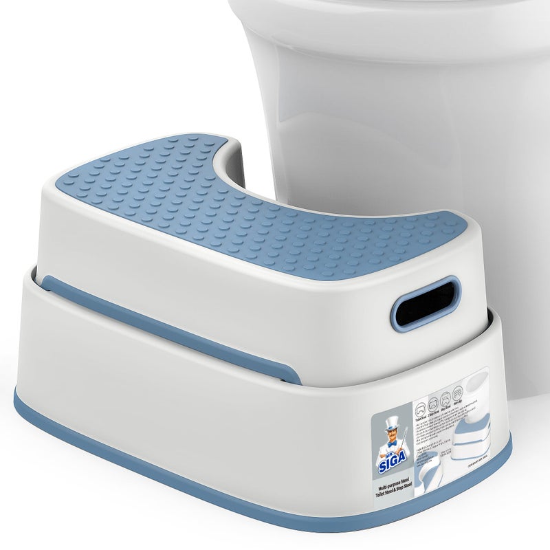Mr Siga MR.SIGA Toilet Stool Squat Adult, Bathroom Stool Heavy Duty, Anti Slip Toilet Step for Bathroom, Toddler Step Stool for Kids, White & Grayish Blue - Image 1
