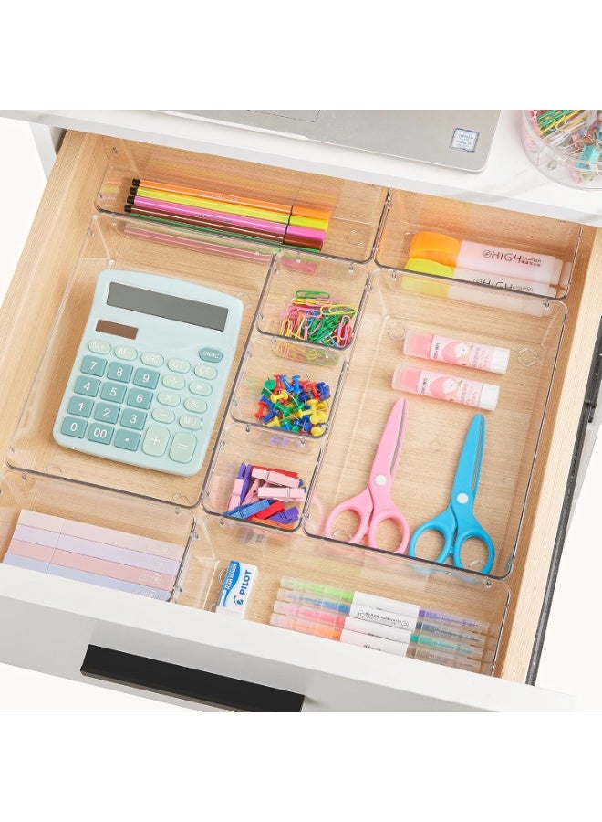 مجموعة منظمات ادراج مكونة من 4 قطع، حجمين، منظمات ادراج بلاستيكية شفافة وصناديق تخزين للمطبخ والحمام والمكتب وخزانة الملابس والمجوهرات والمكياج والخردة والادوات - Image 5