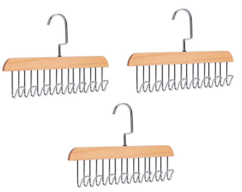 Entisia Wooden Hanger - Multipurpose Adjustable 8 Hooks Closet Wooden Hanger for Lingerie, Belt, Scarf, Tie, Garments, Perfect Storage Holder Organizer Hangers for Wardrobe and Cupboard (28X19CM, 3) - Image 1