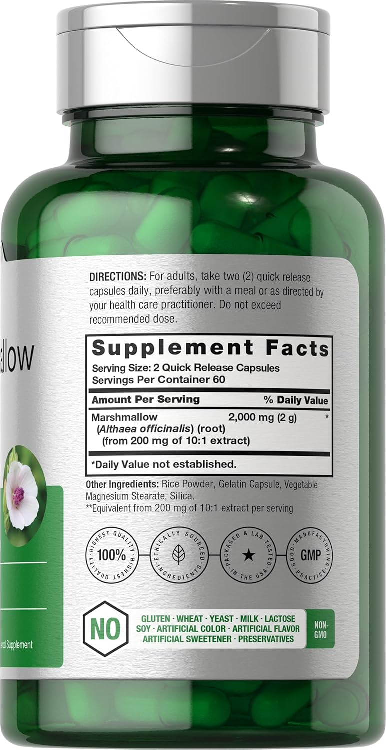 Horbach Marshmallow Root Capsules | 2000mg | 120 Count | Non-GMO & Gluten Free | Traditional Herb Extract - Image 2