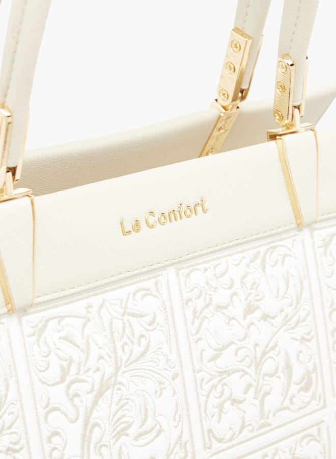 لو كونفورت حقيبة يد نسائية مطرزة بحزام قابل للفصل وإغلاق بسحاب - Image 4