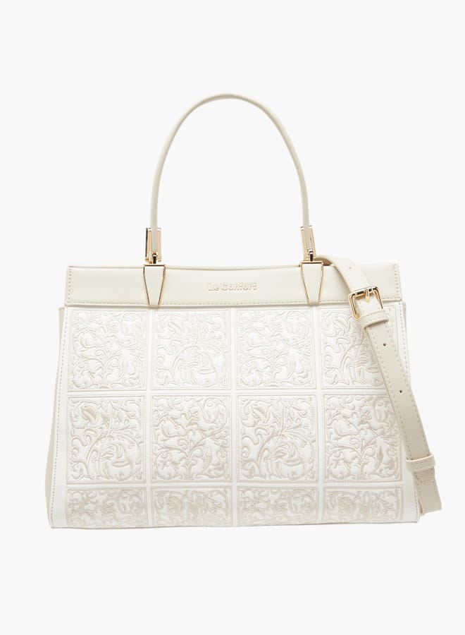 لو كونفورت حقيبة يد نسائية مطرزة بحزام قابل للفصل وإغلاق بسحاب - Image 1