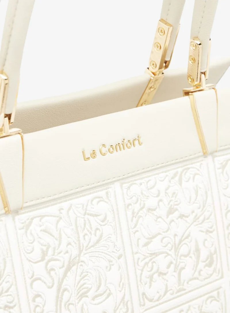 Le Confort  Women Embroidered Tote Bag with Detachable Strap and Zip Closure for Women | Best Price UAE