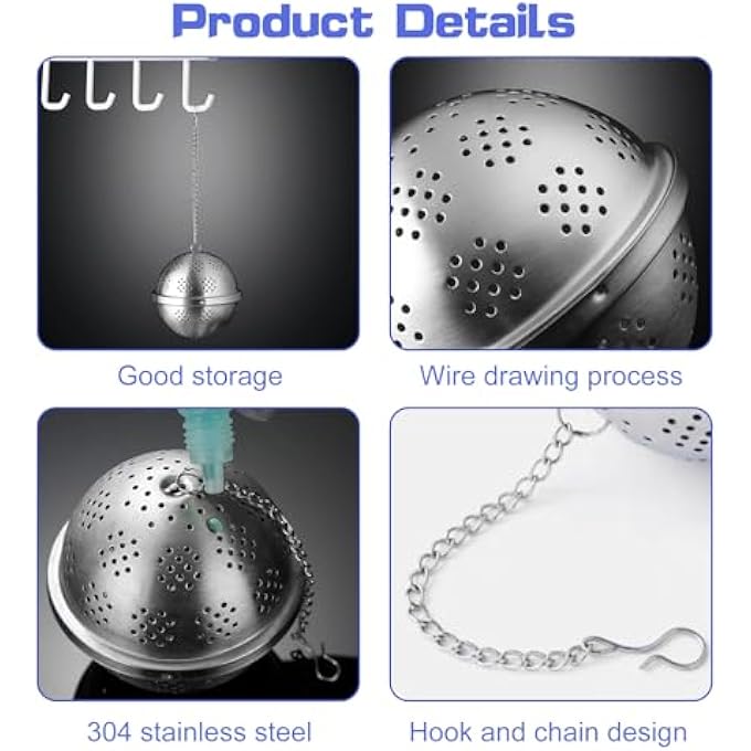 nalaina Spice Ball Tea Strainer Ball Seasoning Ball Tea Ball Filter Stainless Steel Fine Mesh Seasoning Ball With Extended Chain Hook For Soups Stews Cider Wine Tea - Image 4