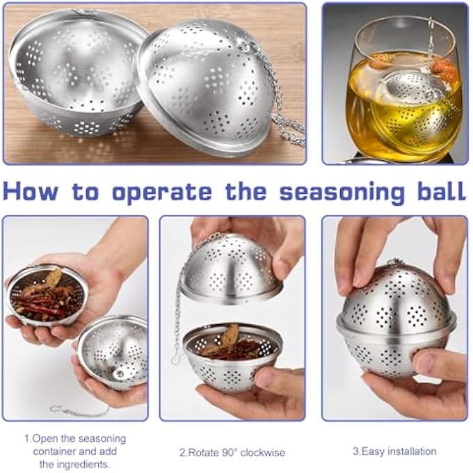 nalaina Spice Ball Tea Strainer Ball Seasoning Ball Tea Ball Filter Stainless Steel Fine Mesh Seasoning Ball With Extended Chain Hook For Soups Stews Cider Wine Tea - Image 3