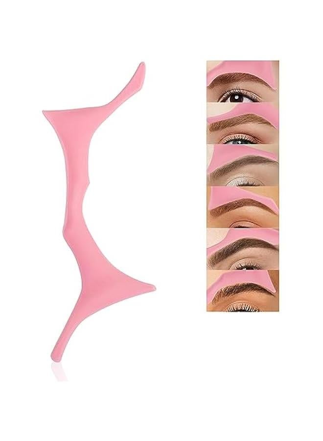 Silicone Eyebrow Stencils for Brow Stamp, 6 Shapes Beginner Friendly Makeup Aid Ruler & Tool for Quick Eye Beauty - Pink