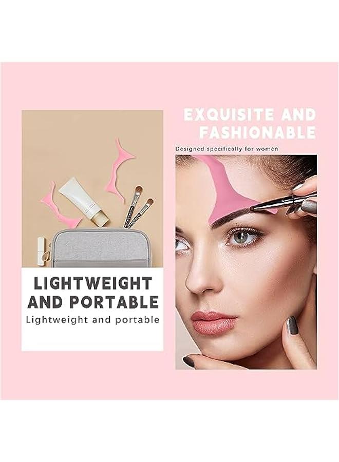 Silicone Eyebrow Stencils for Brow Stamp, 6 Shapes Beginner Friendly Makeup Aid Ruler & Tool for Quick Eye Beauty - Pink