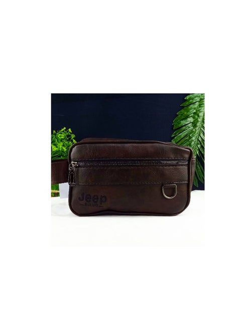 Multi-pocket handbag, high quality leather-brown