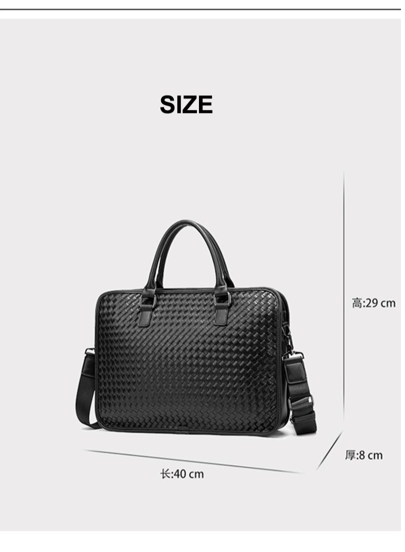 Classic PU Business Leather Briefcase Laptop Bag Large Capacity Messenger Soft Top Handle Tote with Long Shoulder Strap Men Travel Office Black  - Image 5