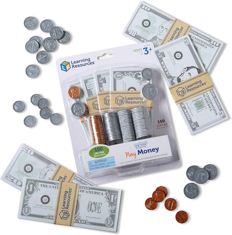 Learning Resources Pretend Play Money - Math Manipulatives For Kids, Kids Bank, Plastic Coins, Cash Register, Toddler , Homeschool Supplies, Fine Motor Skills, Teaching Set Manipulatives - Image 1