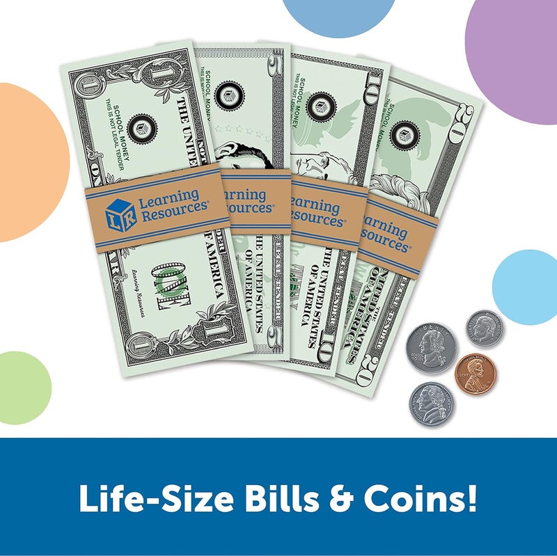 Learning Resources Pretend Play Money - Math Manipulatives For Kids, Kids Bank, Plastic Coins, Cash Register, Toddler , Homeschool Supplies, Fine Motor Skills, Teaching Set Manipulatives - Image 2