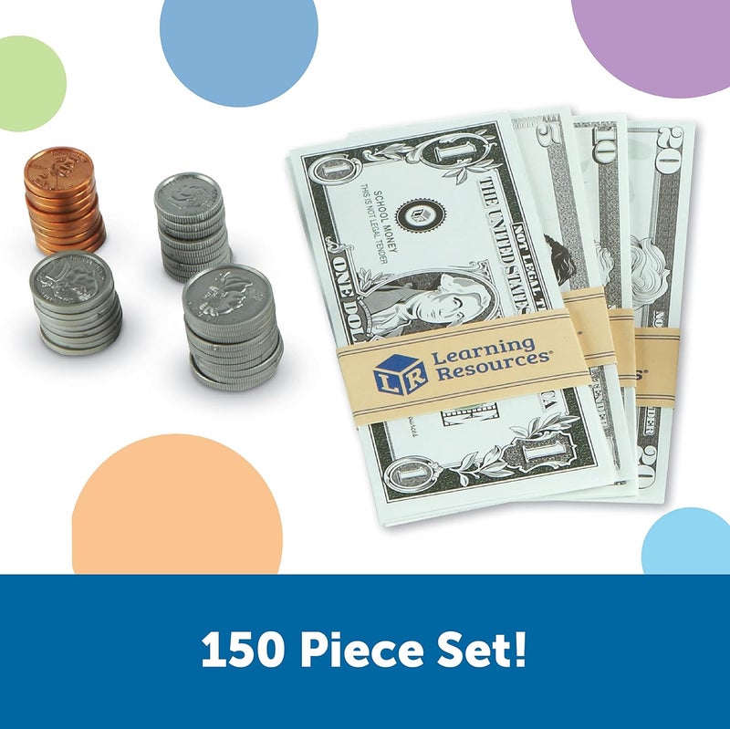 Learning Resources Pretend Play Money - Math Manipulatives For Kids, Kids Bank, Plastic Coins, Cash Register, Toddler , Homeschool Supplies, Fine Motor Skills, Teaching Set Manipulatives - Image 4