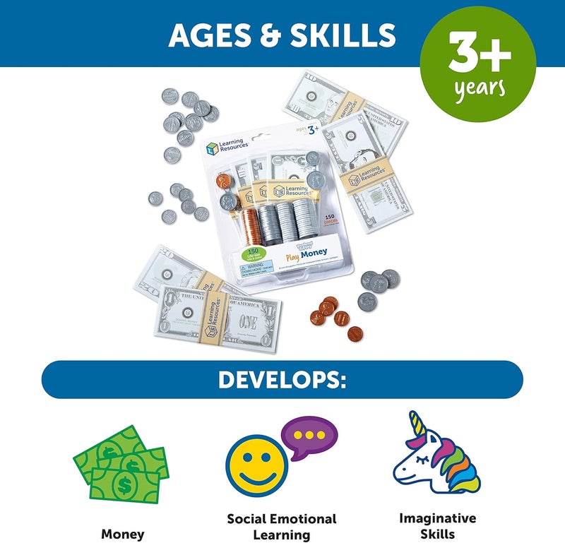 Learning Resources Pretend Play Money - Math Manipulatives For Kids, Kids Bank, Plastic Coins, Cash Register, Toddler , Homeschool Supplies, Fine Motor Skills, Teaching Set Manipulatives - Image 5