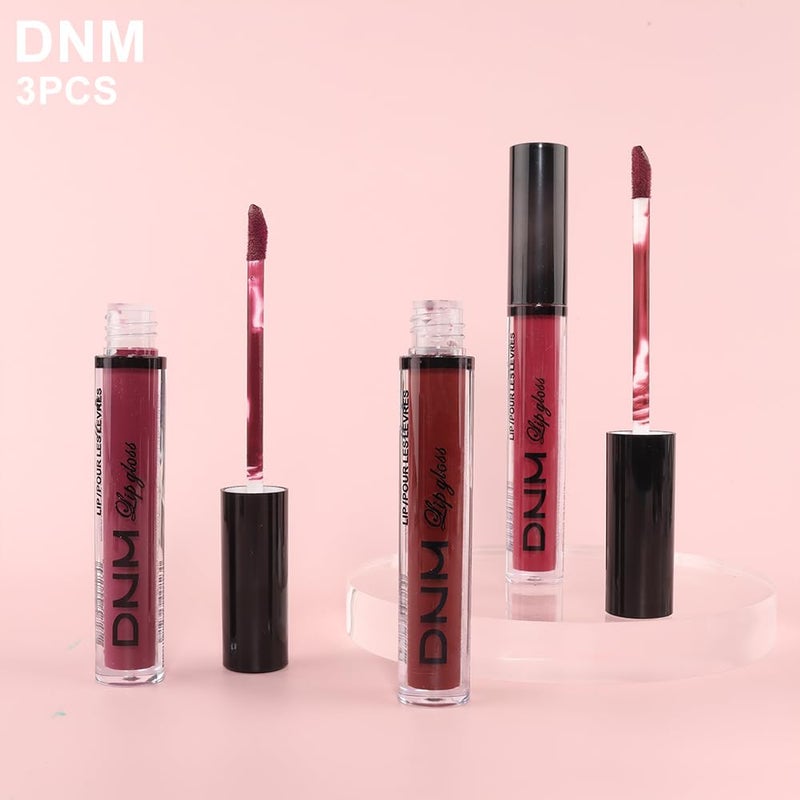 DNM Dark Red Purple Matte Plum Liquid Lipstick 3Pcs Sets,24-hour Lipstick Dark Deep Maroon Purple Brown Plum Red Lip Stain 24 Smudge Waterproof for Women - Image 5