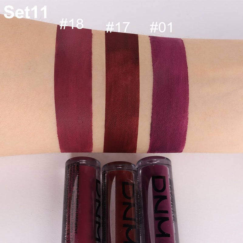 DNM Dark Red Purple Matte Plum Liquid Lipstick 3Pcs Sets,24-hour Lipstick Dark Deep Maroon Purple Brown Plum Red Lip Stain 24 Smudge Waterproof for Women - Image 4