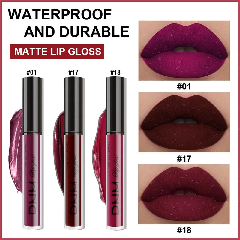 DNM Dark Red Purple Matte Plum Liquid Lipstick 3Pcs Sets,24-hour Lipstick Dark Deep Maroon Purple Brown Plum Red Lip Stain 24 Smudge Waterproof for Women - Image 3