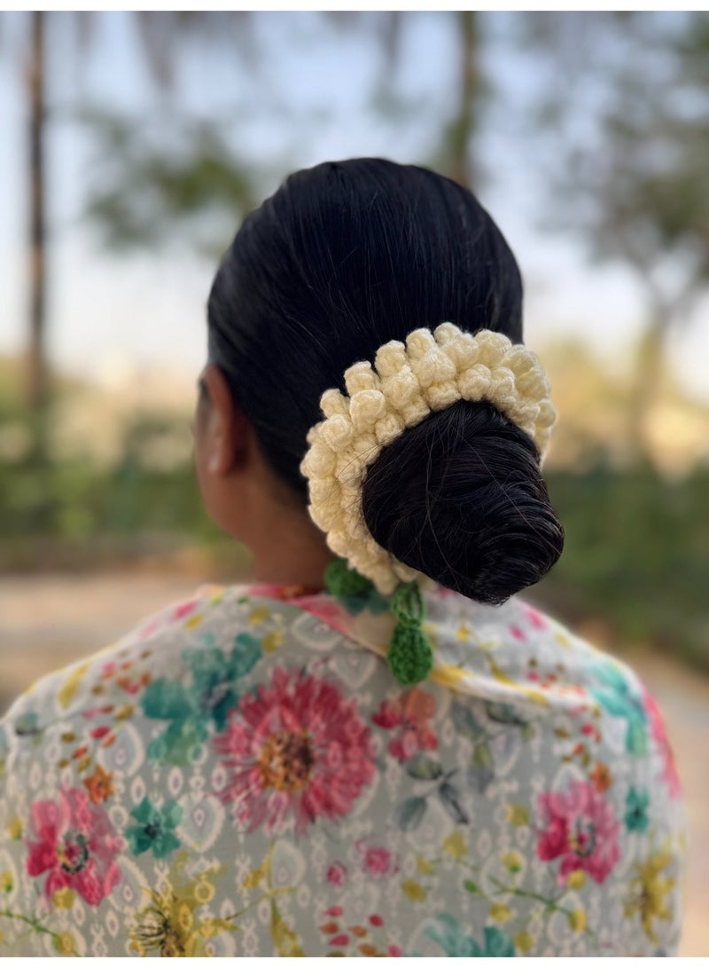 HerTouch Creations Handcrafted Crochet Jasmine Buds Hair Gajra Bun Accessory - Off-White - Image 4