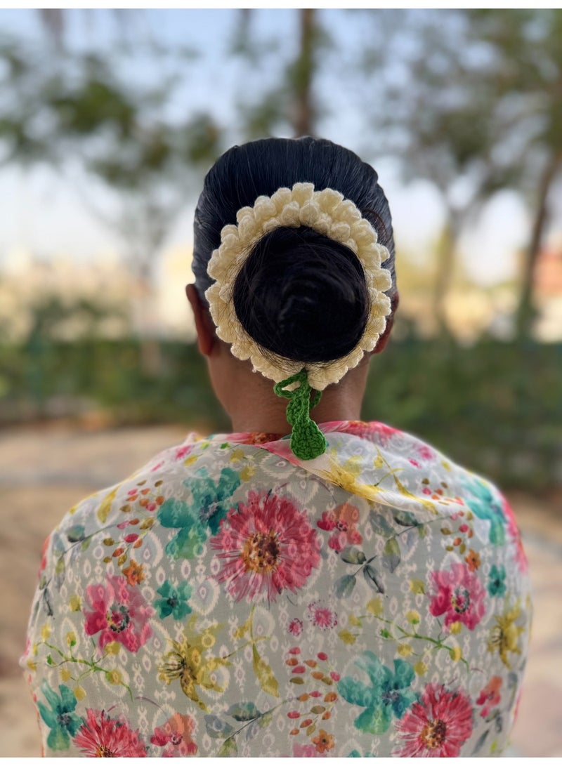 HerTouch Creations Handcrafted Crochet Jasmine Buds Hair Gajra Bun Accessory - Off-White - Image 5