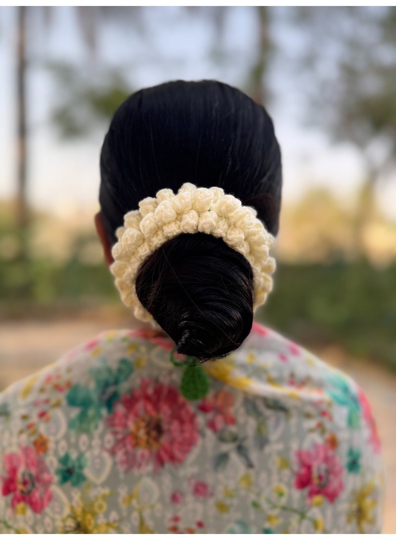 HerTouch Creations Handcrafted Crochet Jasmine Buds Hair Gajra Bun Accessory - Off-White - Image 1