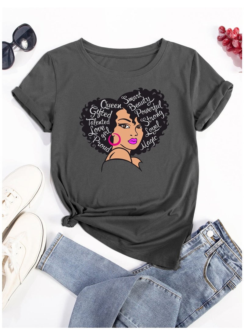 Mesery - Mesery Woman Short Sleeve T-Shirt Printed - Dark Grey - Image 1