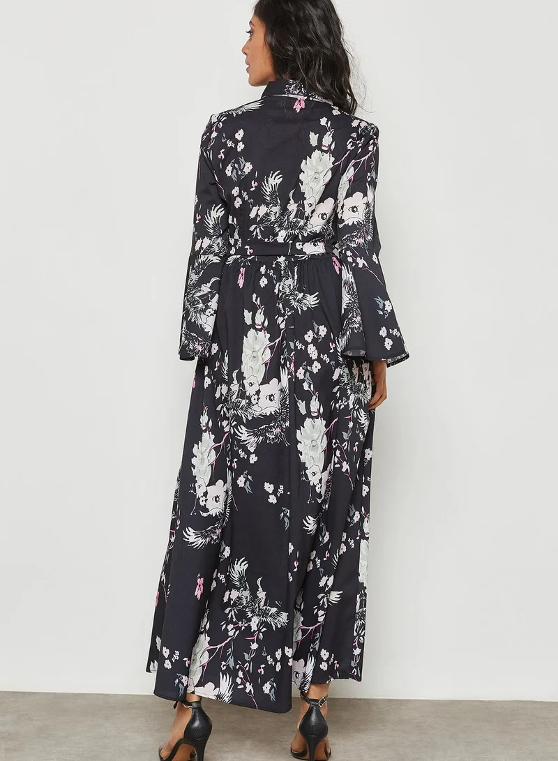 ELLA Floral Print Flute Sleeve Maxi Dress