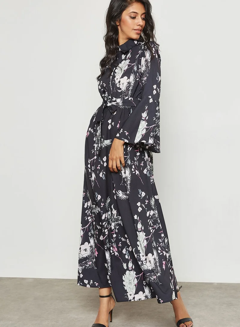 ELLA Floral Print Flute Sleeve Maxi Dress
