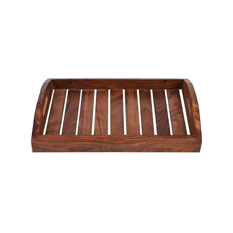 CRAFTARENA Handmade Wooden Multipurpose Serving Tray || Handcrafted Premium Finish Wooden Serving Tray || Wooden Serving Tray for Home/Kitchen/Restaurant/Office Organizer/Dining Table || - Image 1