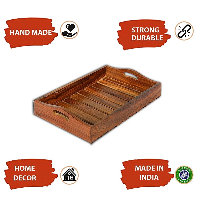 CRAFTARENA Handmade Wooden Multipurpose Serving Tray || Handcrafted Premium Finish Wooden Serving Tray || Wooden Serving Tray for Home/Kitchen/Restaurant/Office Organizer/Dining Table || - Image 3