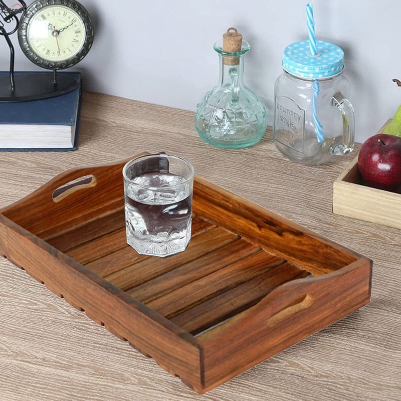 CRAFTARENA Handmade Wooden Multipurpose Serving Tray || Handcrafted Premium Finish Wooden Serving Tray || Wooden Serving Tray for Home/Kitchen/Restaurant/Office Organizer/Dining Table || - Image 5