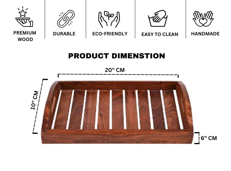 CRAFTARENA Handmade Wooden Multipurpose Serving Tray || Handcrafted Premium Finish Wooden Serving Tray || Wooden Serving Tray for Home/Kitchen/Restaurant/Office Organizer/Dining Table || - Image 2