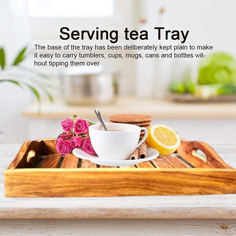 CRAFTARENA Handmade Wooden Multipurpose Serving Tray || Handcrafted Premium Finish Wooden Serving Tray || Wooden Serving Tray for Home/Kitchen/Restaurant/Office Organizer/Dining Table || - Image 4