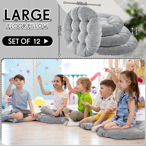 Jerify Floor Pillow Cushions Large Round Square Large Meditation Floor Pillow for Classroom Adult Meditation Picnic Party Seating Learning Daycare School(Round,Light Gray,12 Pcs) - Image 2